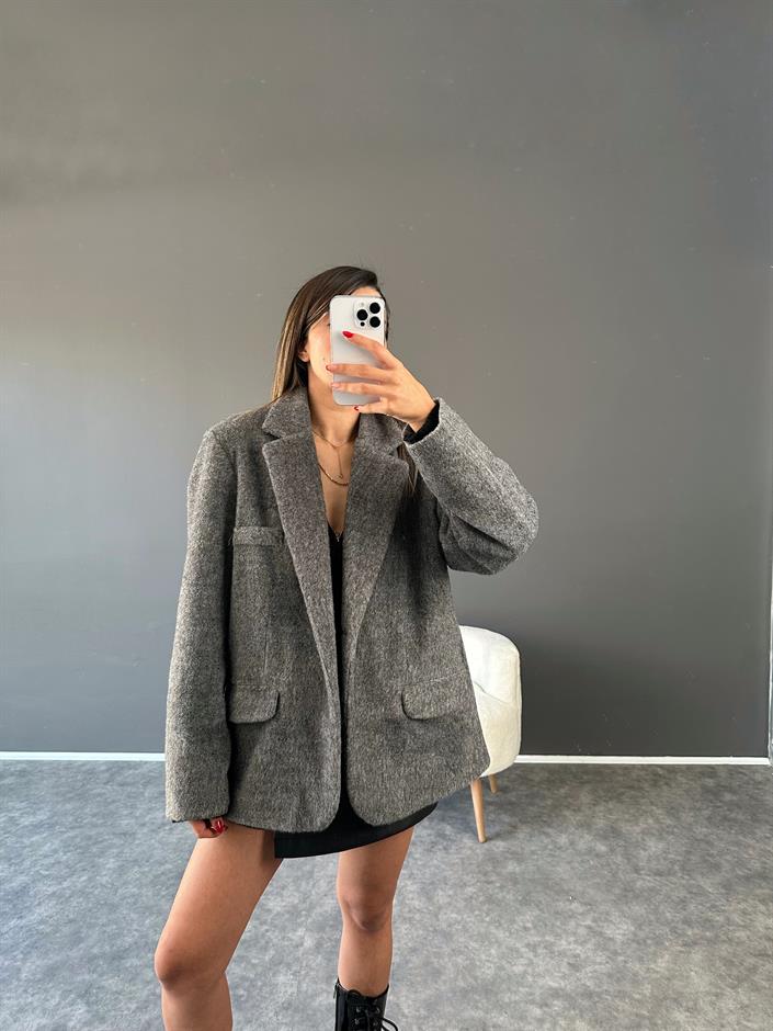 Pool Gri Oversize Premium Kaşe Ceket