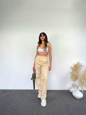 Premium Anais Bej Kargo Denim Pantolon