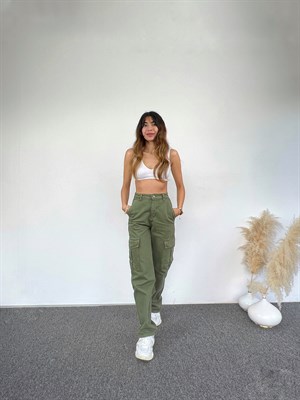 Premium Anais Haki Kargo Denim Pantolon