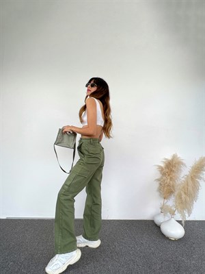 Premium Anais Haki Kargo Denim Pantolon