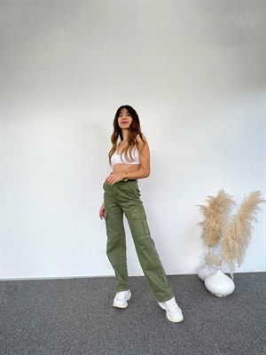 Premium Anais Haki Kargo Denim Pantolon