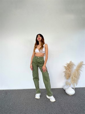 Premium Anais Haki Kargo Denim Pantolon