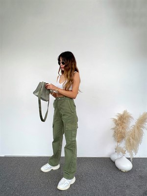 Premium Anais Haki Kargo Denim Pantolon