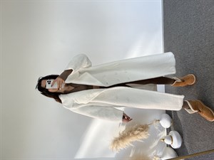 Premium Beyaz Oversize Teddy Uzun Kaban