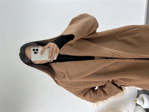 Premium Kahverengi Oversize Teddy Tek Düğmeli Kaban