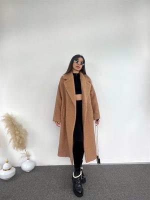 Premium Kahverengi Oversize Teddy Tek Düğmeli Kaban