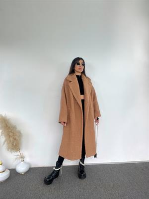 Premium Kahverengi Oversize Teddy Tek Düğmeli Kaban