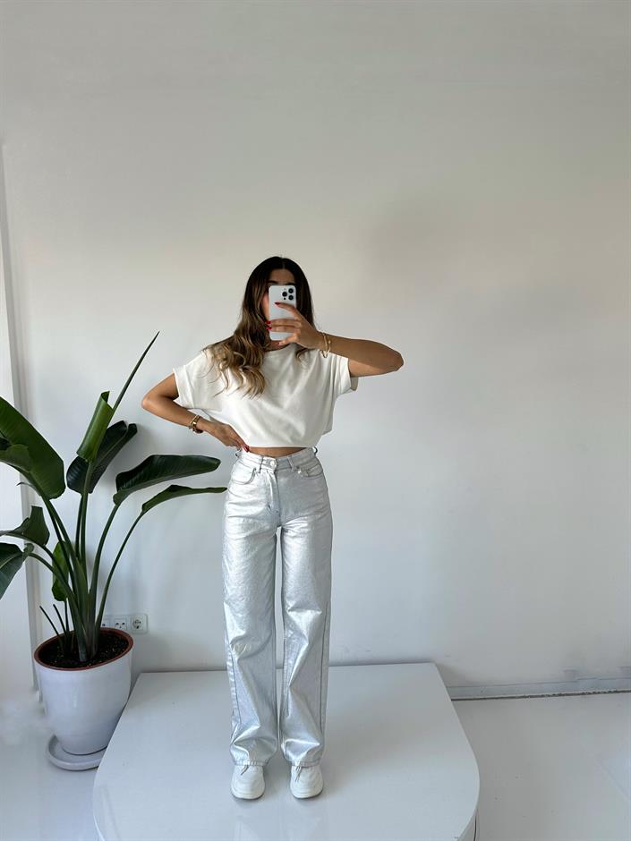 Premium Metalik Wide Leg  Palazzo Pantolon 