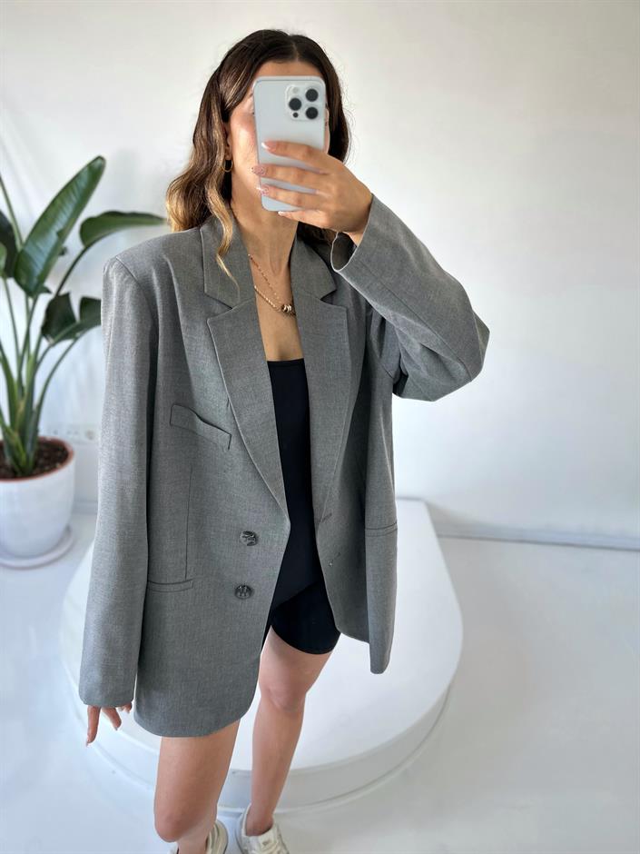Premium Oversize Gri Blazer Ceket