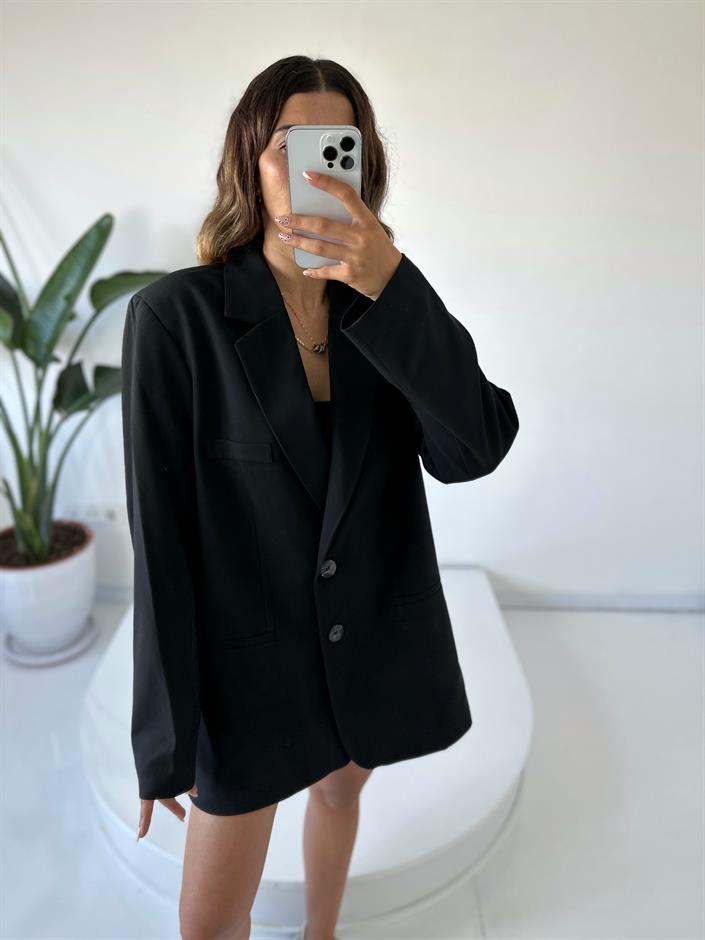 Premium Oversize Siyah Blazer Ceket 