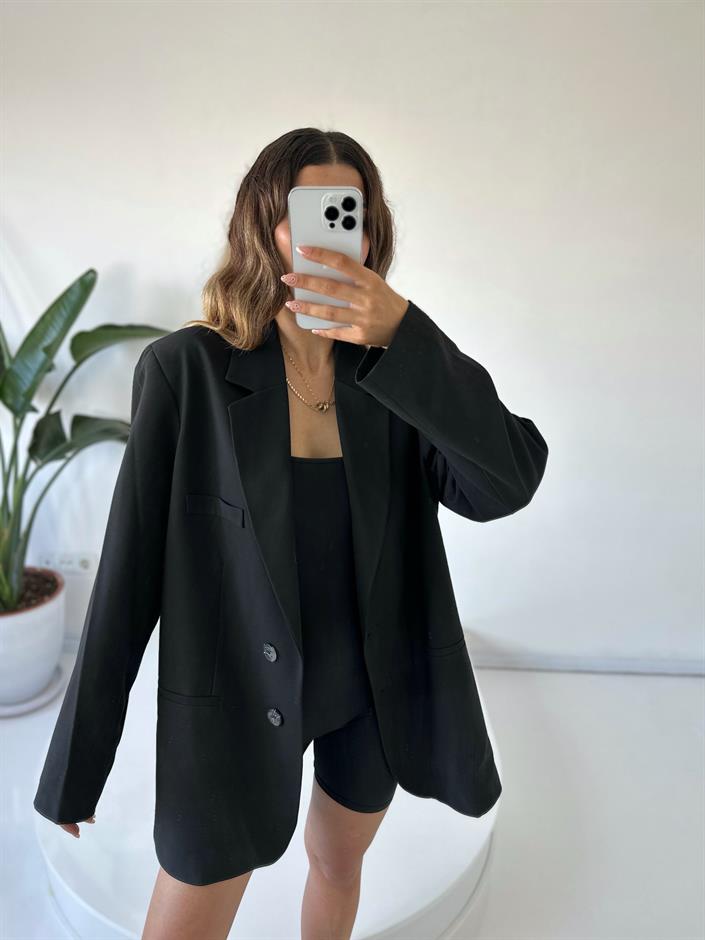 Premium Oversize Siyah Blazer Ceket 