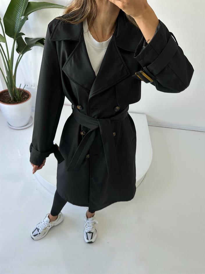 Premium Siyah Astarlı Uzun Trençkot