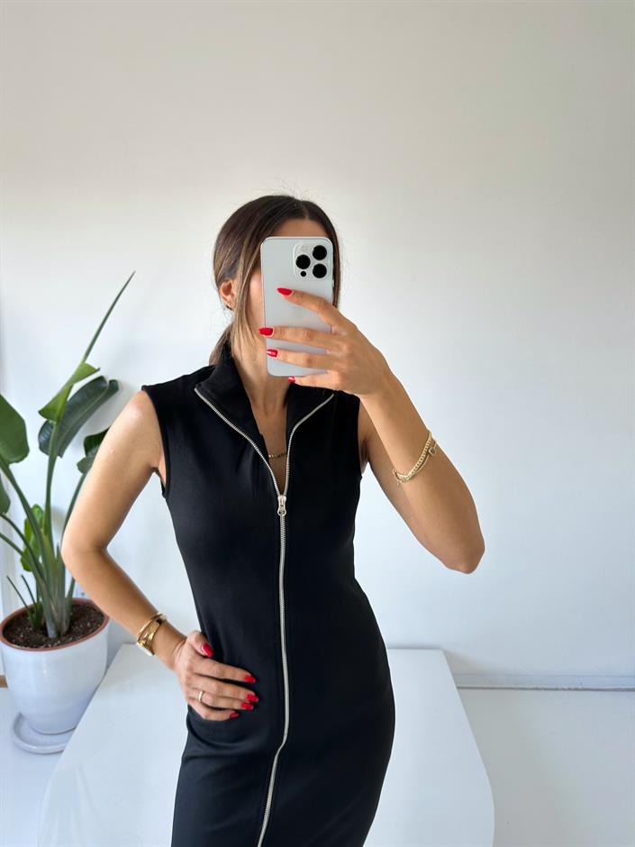 Premium Siyah Fermuarlı Basic Elbise
