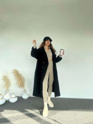 Premium Siyah Oversize Teddy Uzun Kaban