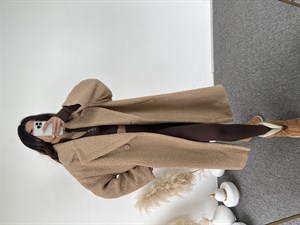 Premium Sütlü Kahve Oversize Teddy Tek Düğmeli Kaban 