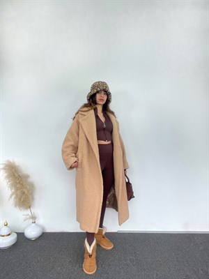 Premium Sütlü Kahve Oversize Teddy Tek Düğmeli Kaban 