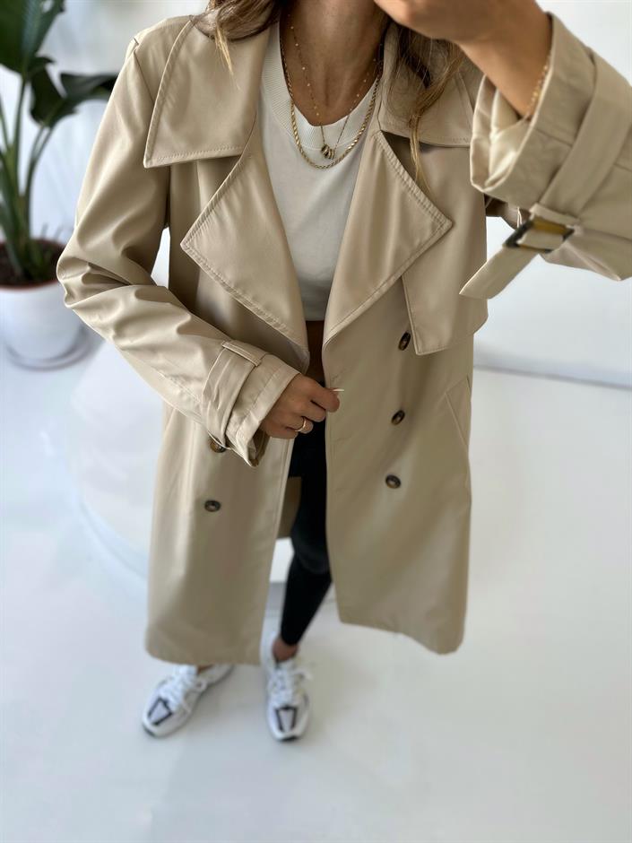 Premium Taş Astarlı Uzun Trençkot