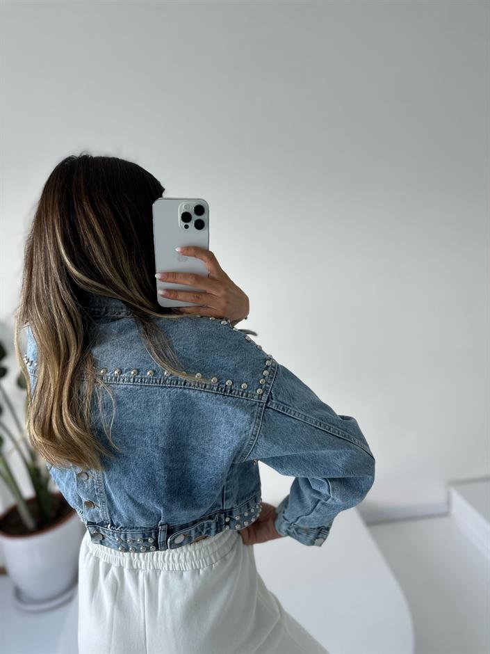 Premium Zımbalı Tasarım Denim Ceket 