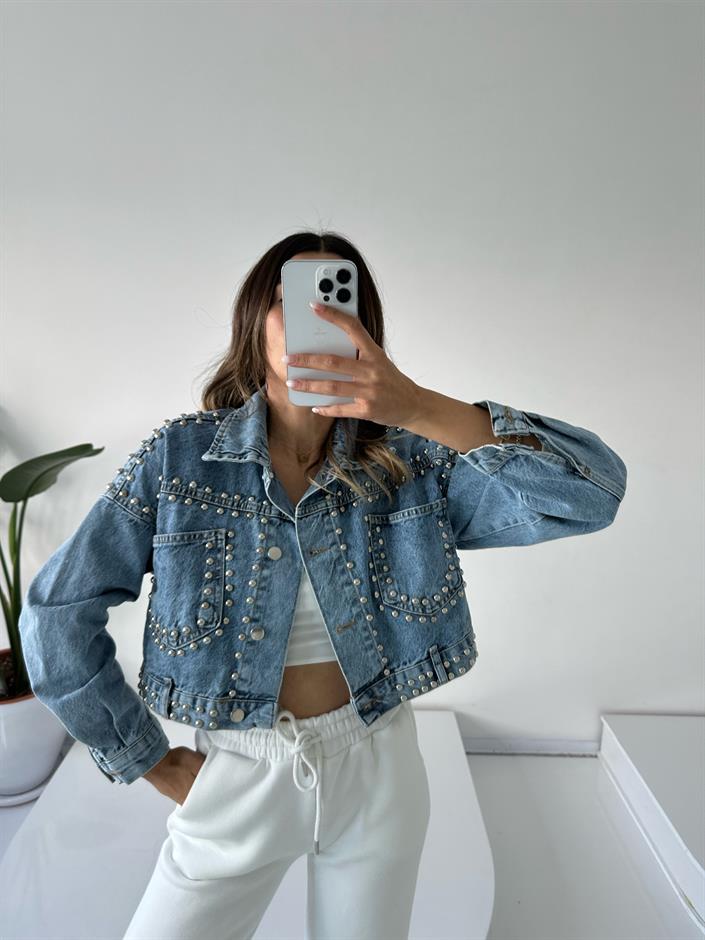 Premium Zımbalı Tasarım Denim Ceket 