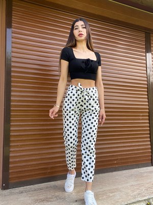 Puantiyeli Beli Lastikli Pantolon