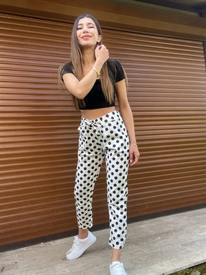 Puantiyeli Beli Lastikli Pantolon