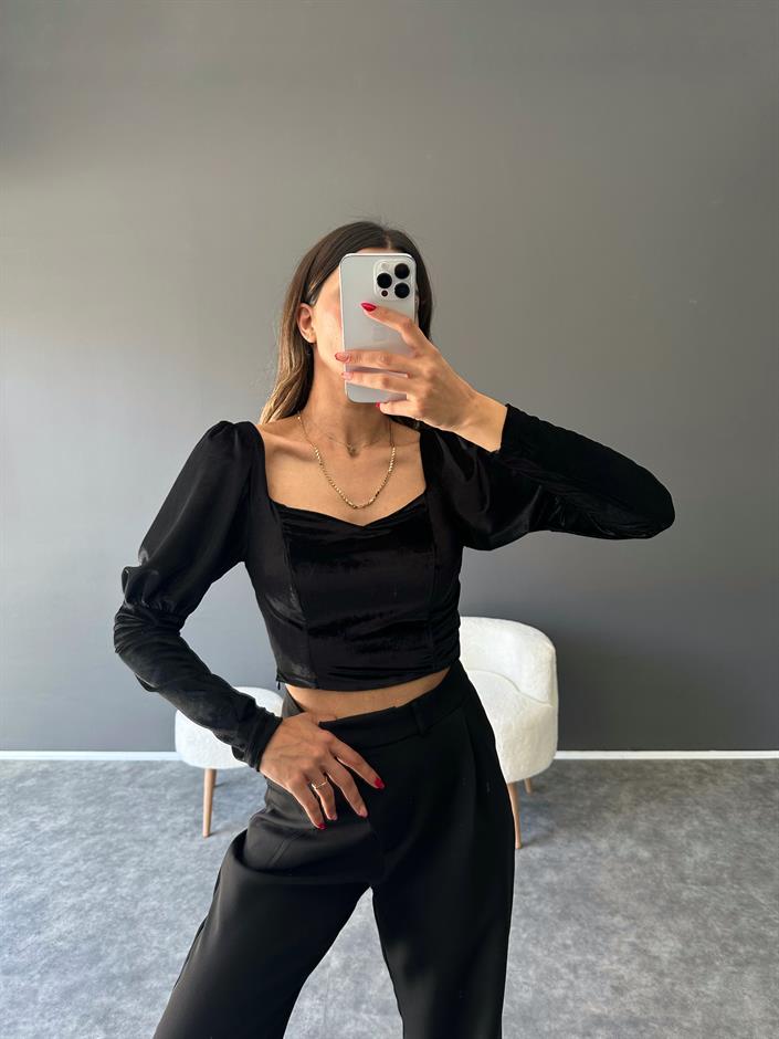 RY Siyah Kadife Crop 