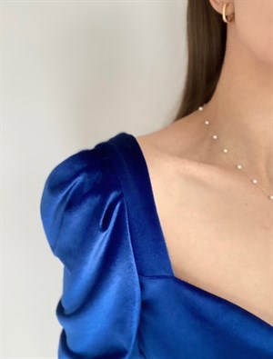 Saks Mavisi Kadife Crop Bluz 