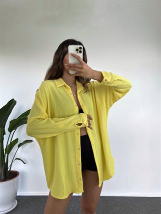 Sarı Oversize Krinkıl Gömlek 