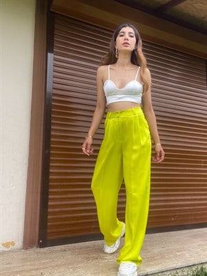 Saten Straight Pantolon Sarı 