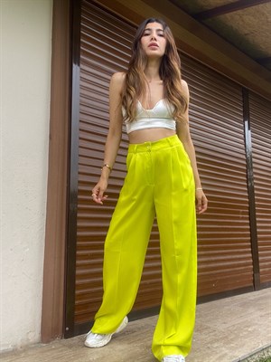 Saten Straight Pantolon Sarı 