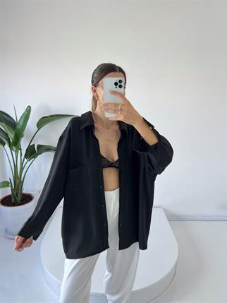 Siyah Ayrobin Premium Oversize Gömlek