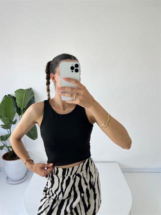 Siyah Basic Likralı Crop 
