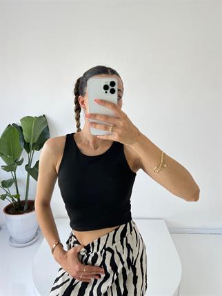 Siyah Basic Likralı Crop 