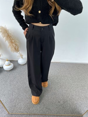 Siyah Belden Pens Dikişli Palazzo Pantolon