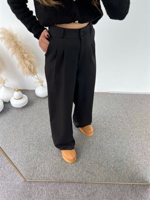 Siyah Belden Pens Dikişli Palazzo Pantolon