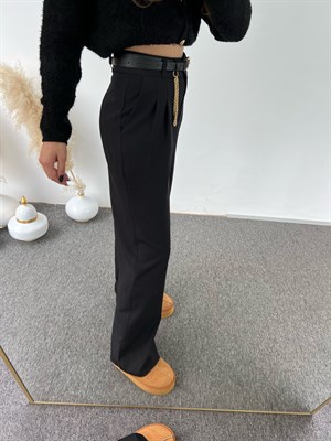 Siyah Belden Pens Dikişli Palazzo Pantolon