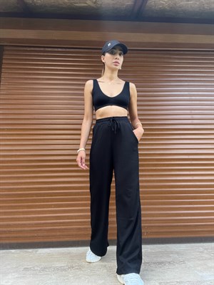 Siyah Beli Lastikli Pantolon