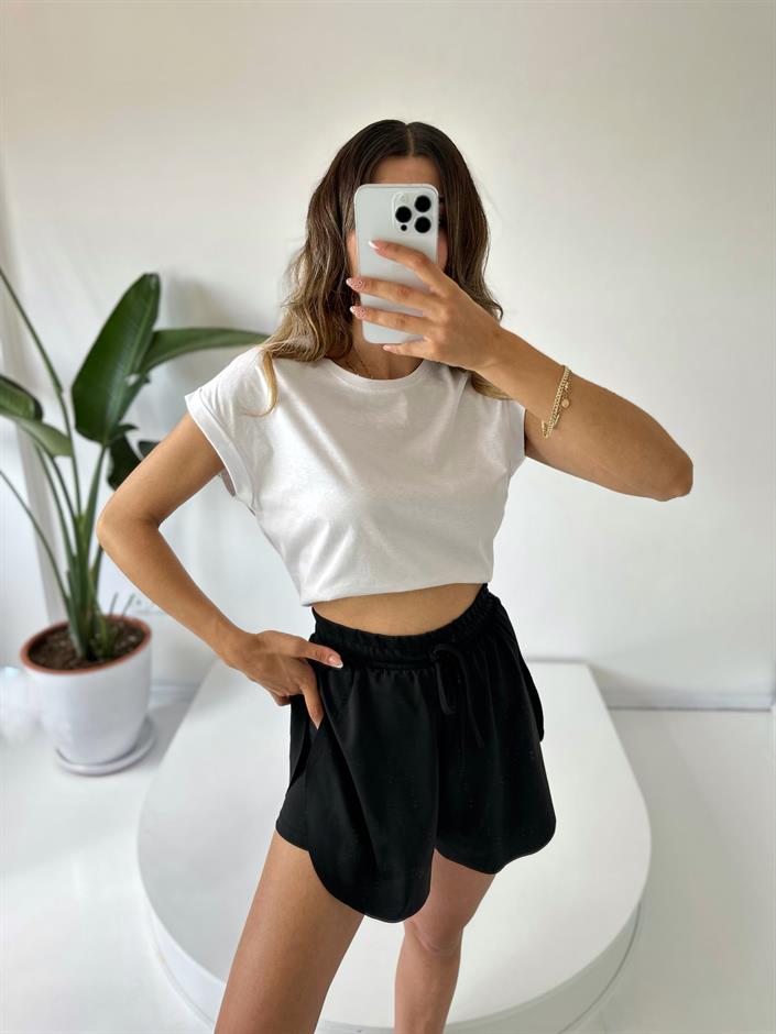 Siyah Bol Kesim Spor Şort 