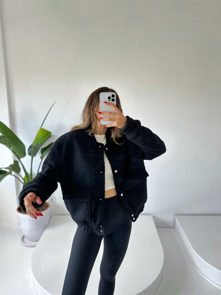 Siyah Buklet Teddy Bomber Ceket
