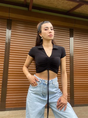 Siyah Büzgülü İpli Crop