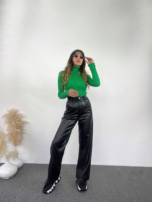 Siyah Deri Palazzo Pantolon 