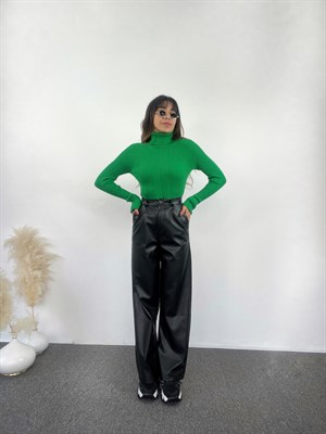 Siyah Deri Palazzo Pantolon 