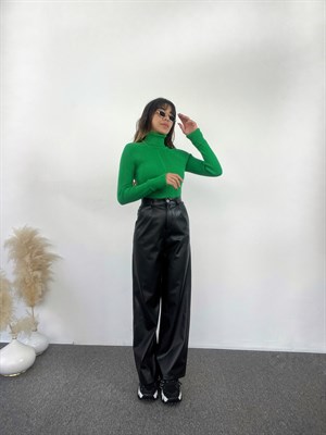 Siyah Deri Palazzo Pantolon 