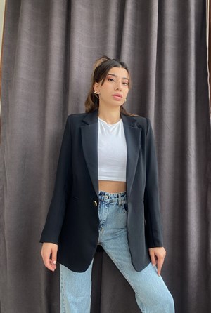 Siyah Düğme Detaylı Blazer Ceket