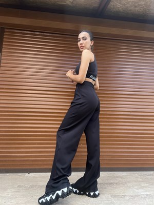 Siyah Düğme Detaylı Palazzo Pantolon