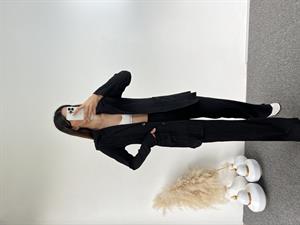 Siyah Gofre Blazer İkili Takım 