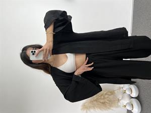 Siyah Gofre Kimono Takım 