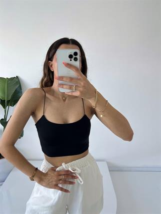 Siyah İp Askılı Crop 