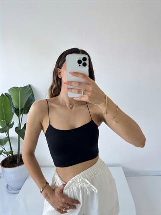 Siyah İp Askılı Crop 