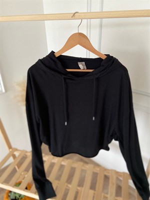 Siyah Kapüşonlu Oversize Sweat